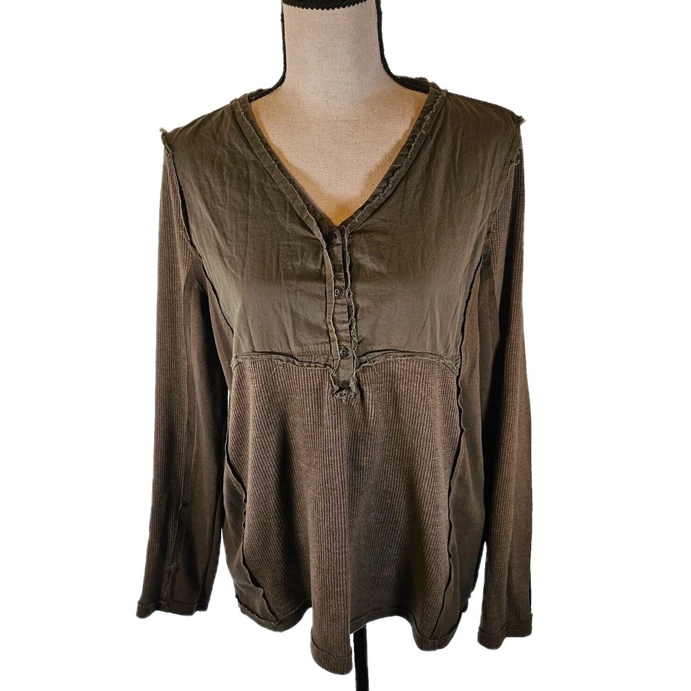 SUNDANCE SZ S ADA MAE OLIVE GREEN OVERSIZED THERMAL W/THUMB HOLE WOMENS SHIRT